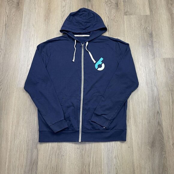 Marine Layer Hoodie Mens Large Navy Blue Full Zip Sweatshirt Logo Cotton Modal - Picture 1 of 11